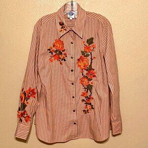 DG2 by Diane Gilman Women's Striped Long-sleeve Floral Applique Size (L)